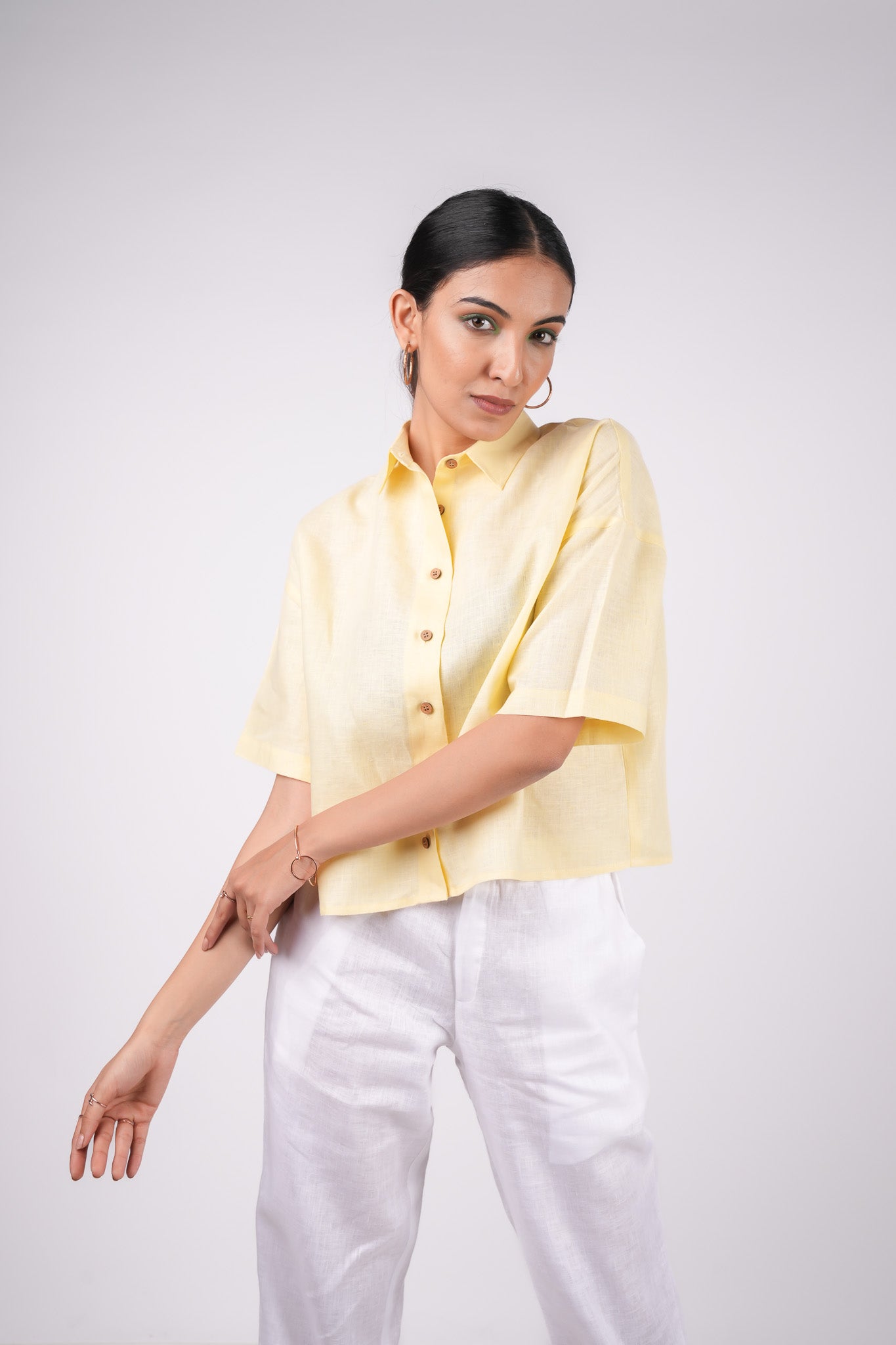 Sunshine Yellow Linen Drooping Shoulder Shirt