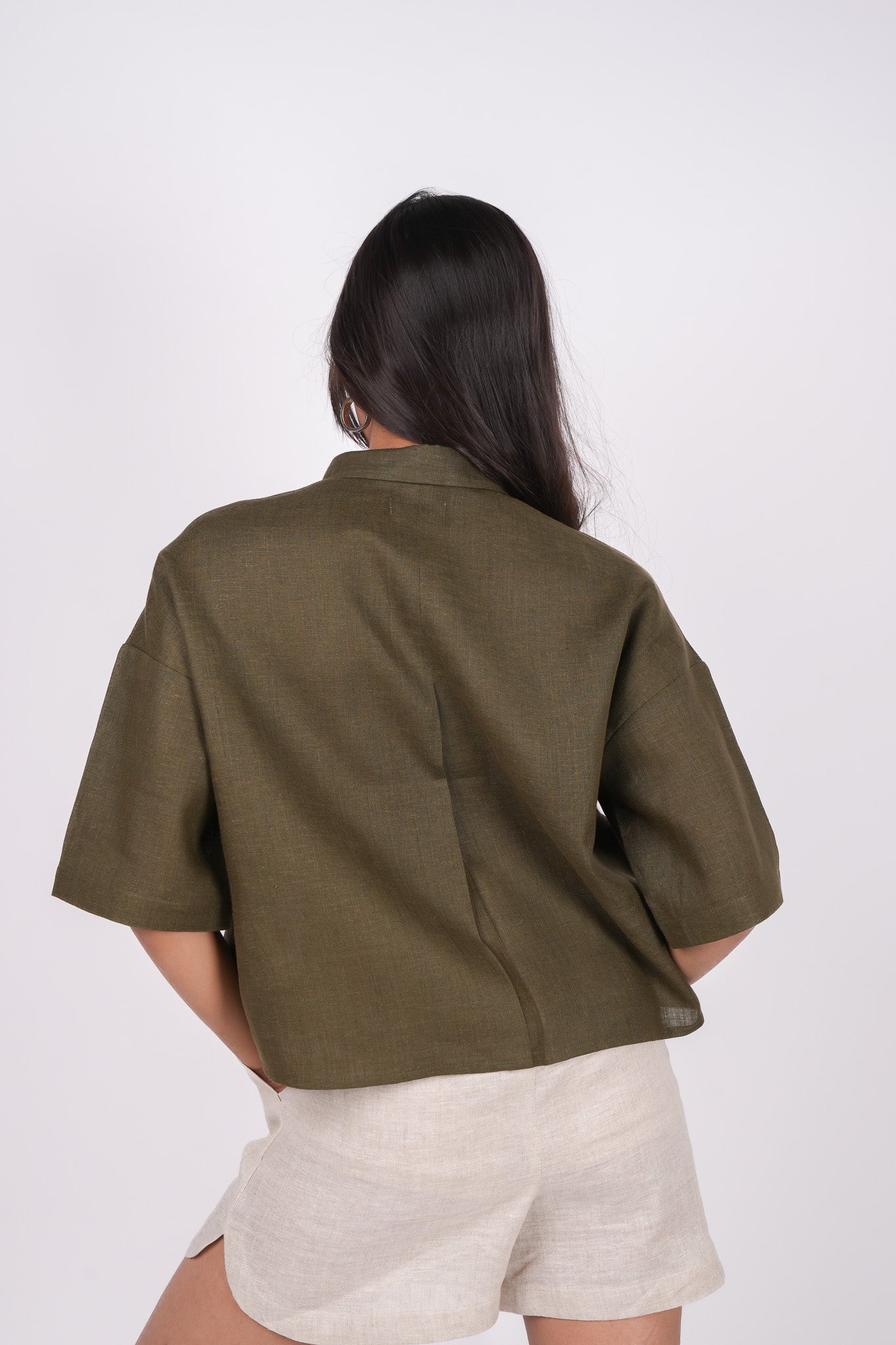 Forest Green Linen Drooping Shoulder Shirt