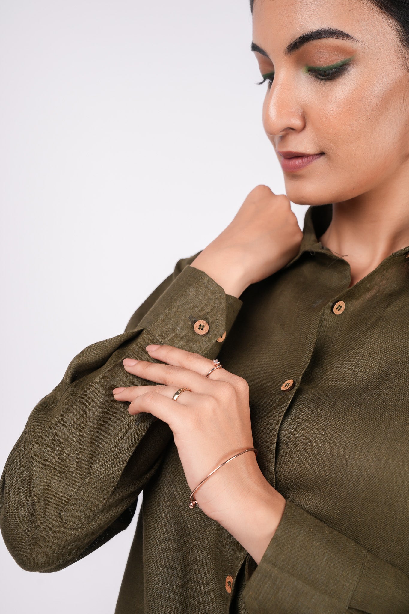 Forest Green Full Sleeves Spread Collar Linen Shirt