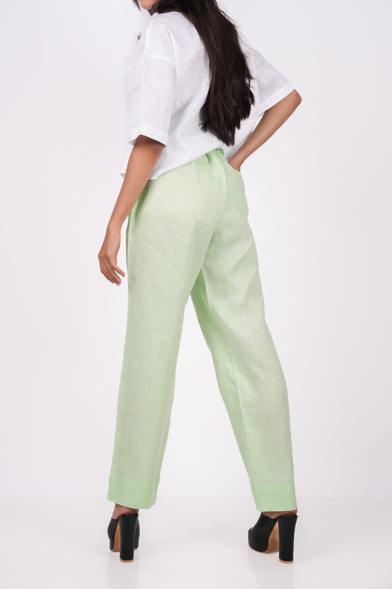 Kiwi Green Flat Front Linen Pants